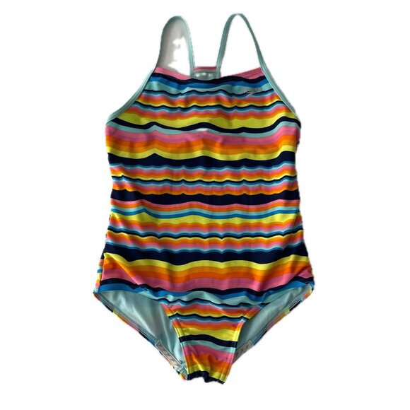 Speedo Girls Rainbow Colorful Striped One Piece Swimwear Size L - Picture 1 of 6